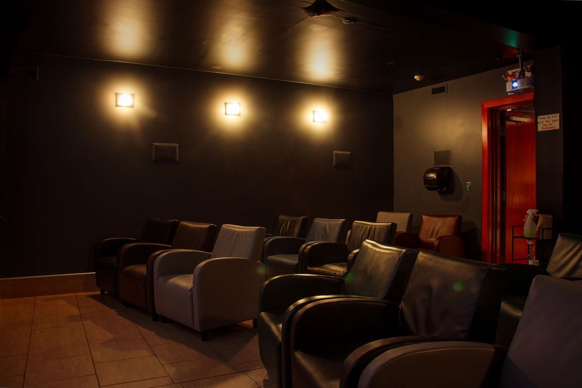 The 15-seat adult cinema at Luxe, armchairs facing the screen